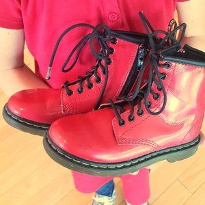Red Dr Martens Leather Boots Size 11 (Little Girl)